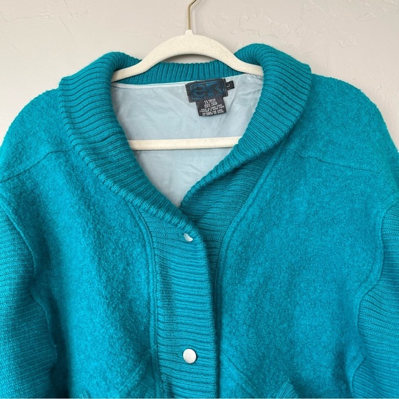 Vtg varsity Bomber Jacket 80s Blue Wool Preppy Colorful Retro sporty bright cute - Picture 3 of 13